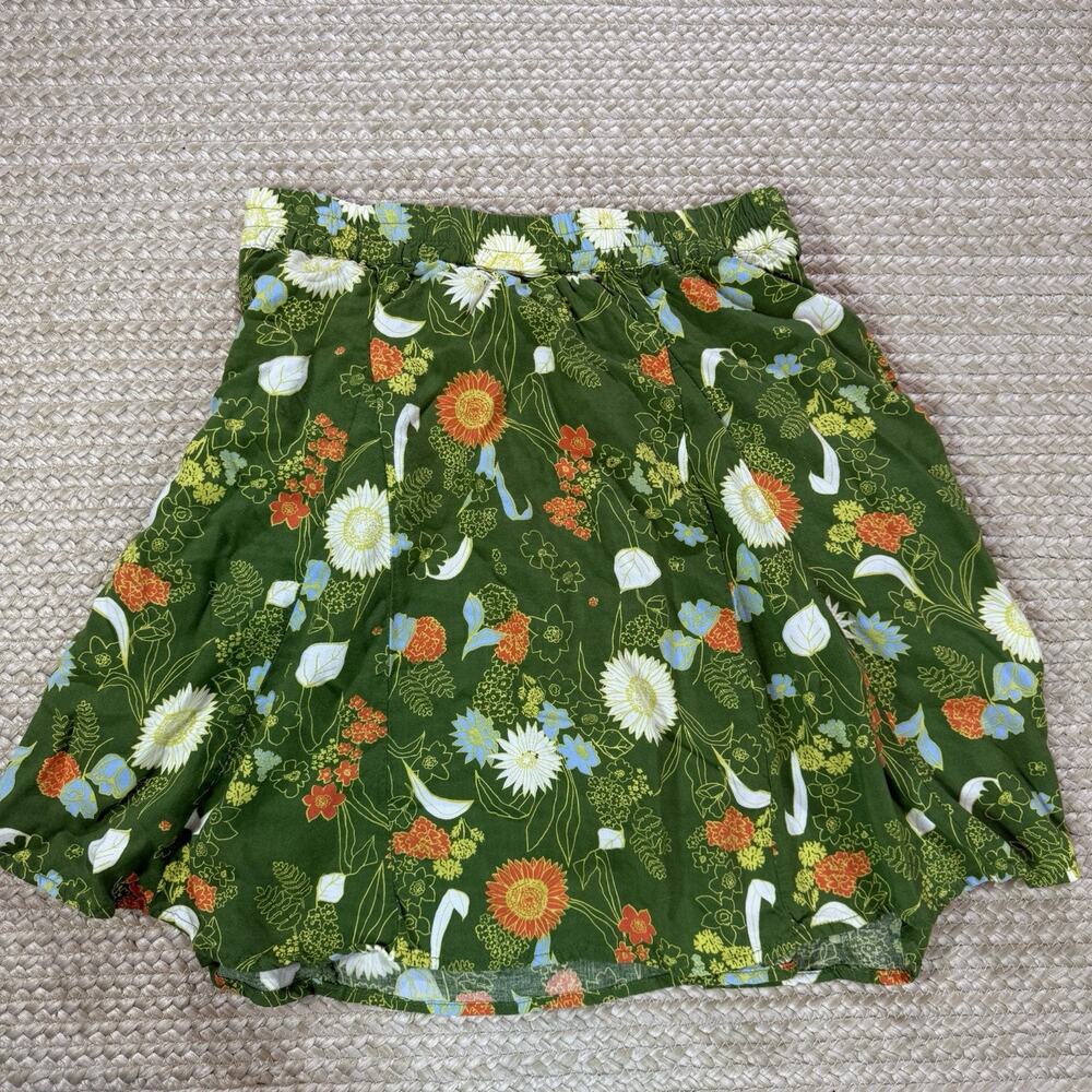 ModCloth “Stay Sassy” Floral Skater Skirt Retro Print Green Pleated Side Zip S - Picture 2 of 6